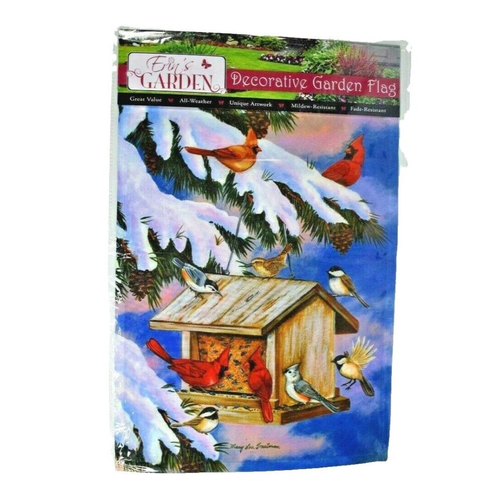Erins Garden Winter Bird House Decorative Garden Flag 12.5 x 18 inches New